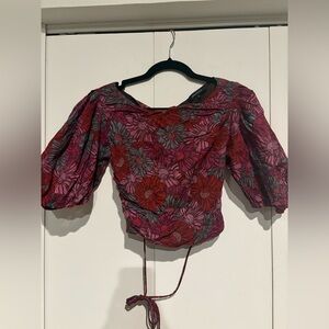 Floral Puff Sleeve Top - Red and Pink